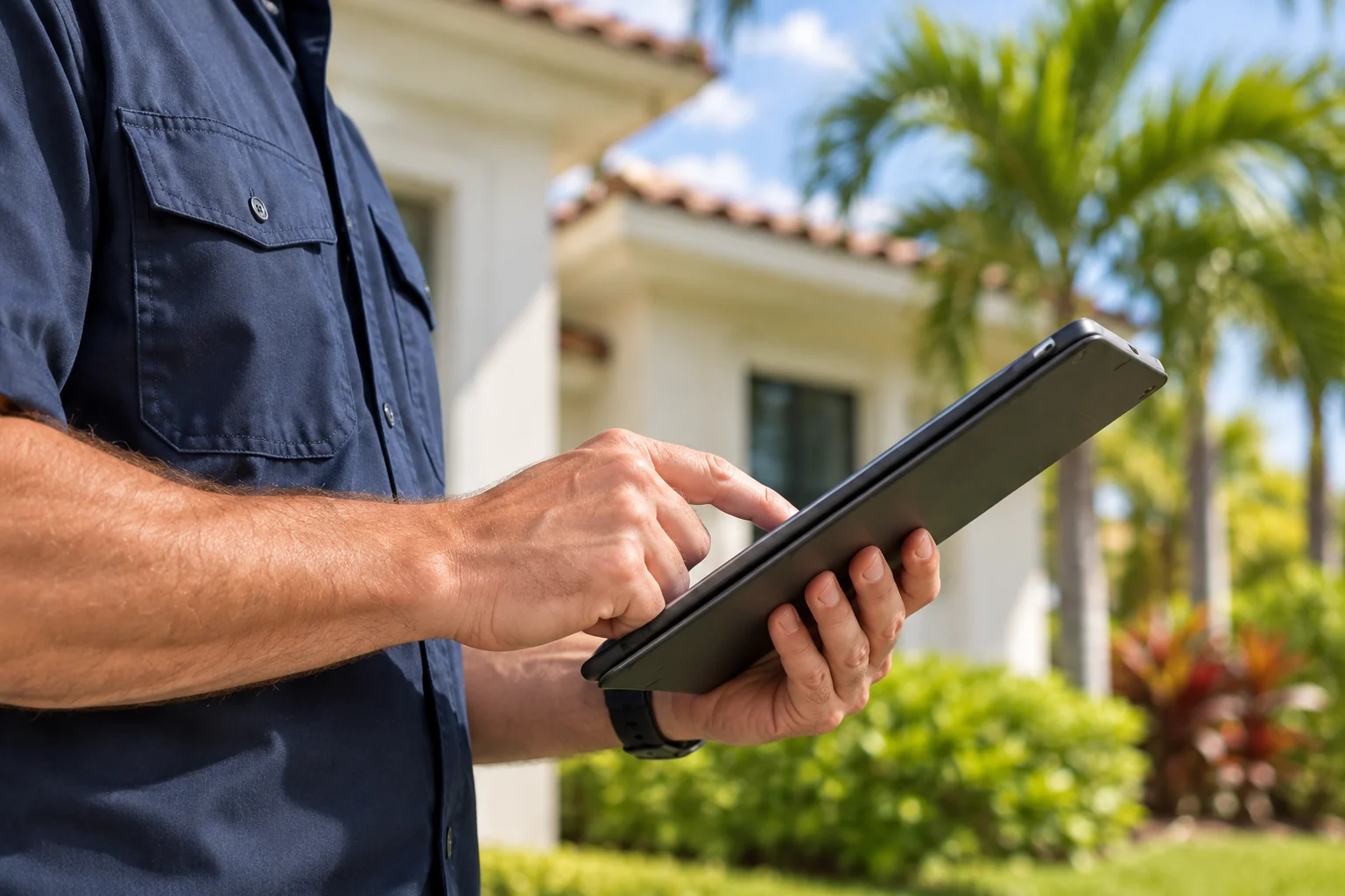 Illustrative inspector using a tablet to document property observations